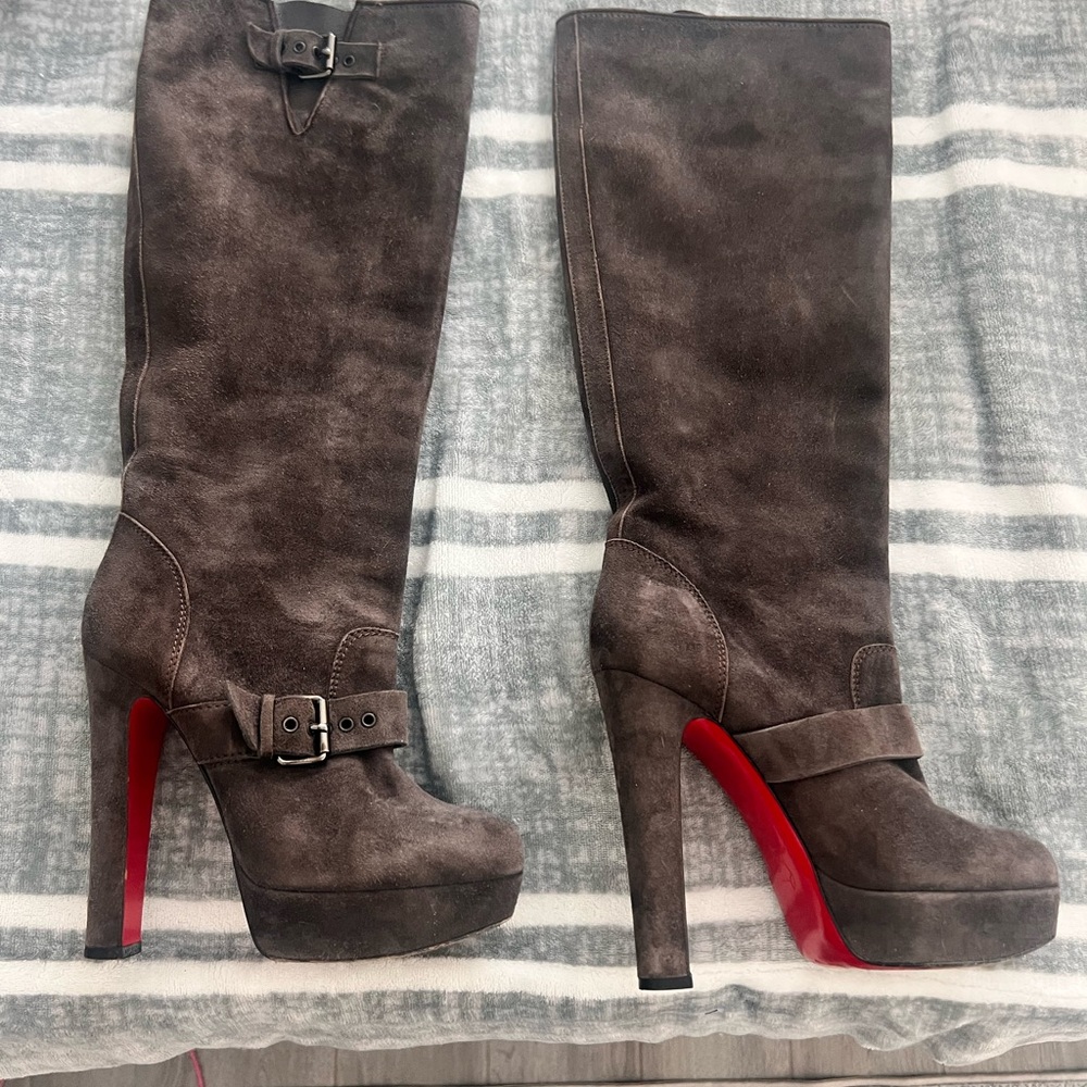 Christian Louboutin Brown Heeled Boots with Red Soles